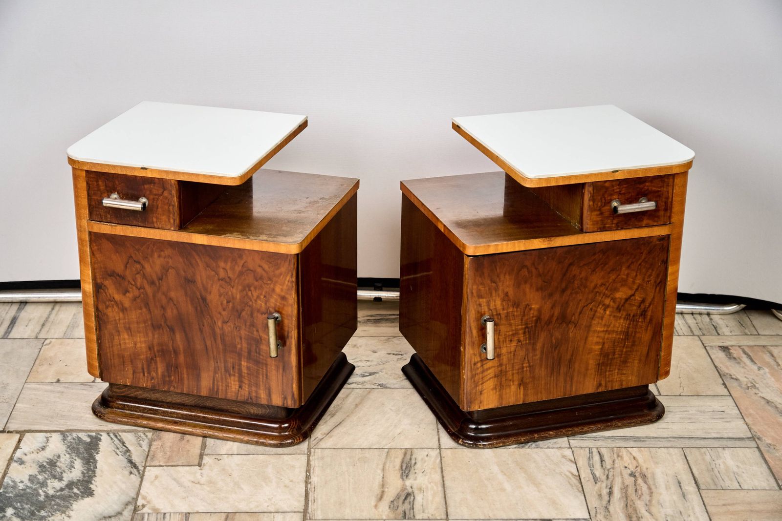 Set Of Two Art Déco Nightstands, By Jindřich Halabala, 1940s Czechoslovakia photo furniture