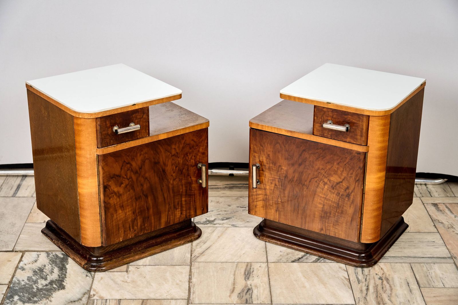 Set Of Two Art Déco Nightstands, By Jindřich Halabala, 1940s Czechoslovakia photo for sale