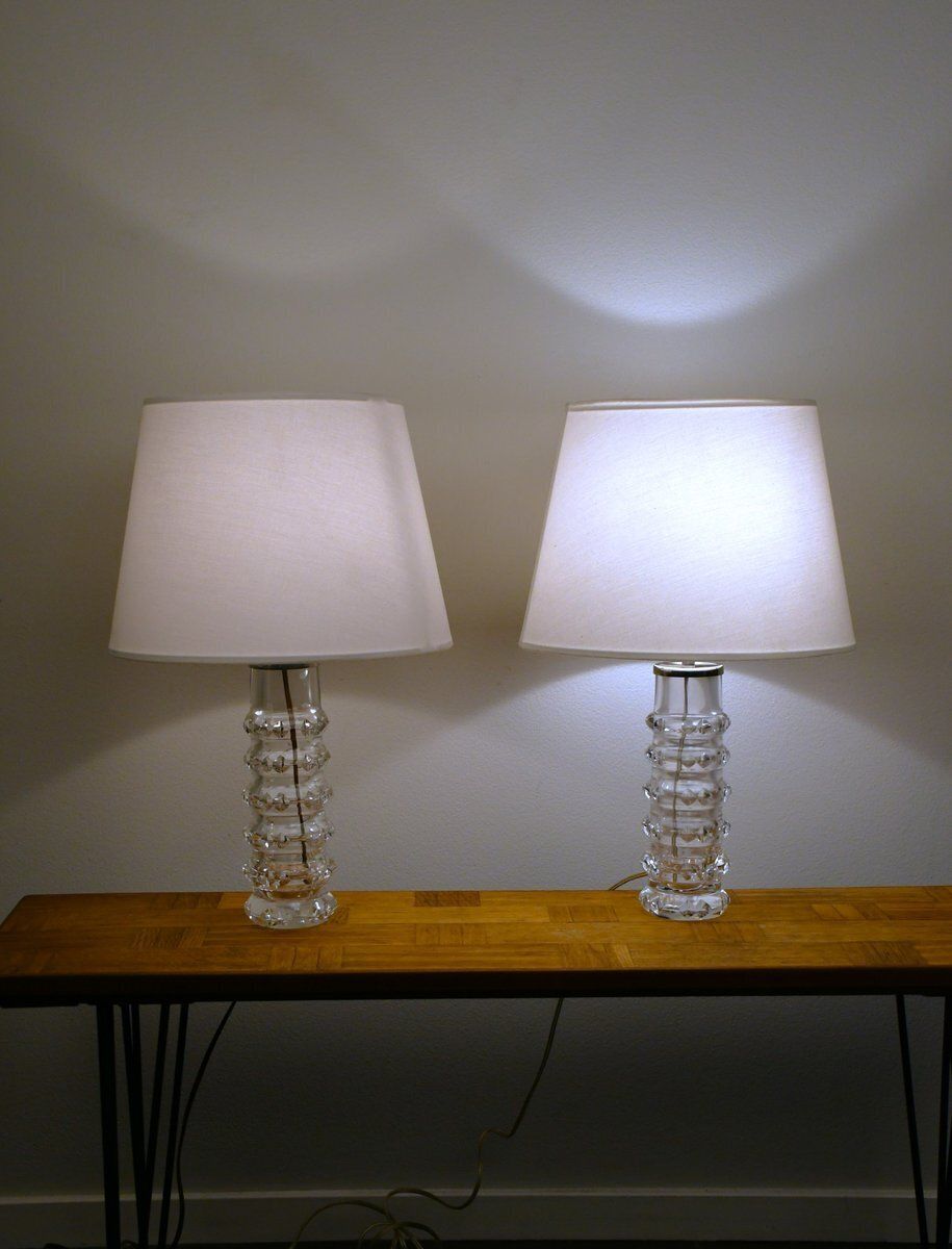 Swedish Art Glass Table Lamps By Carl Fagerlund For Orrefors, 1950s, Set Of 2 photo vinterior