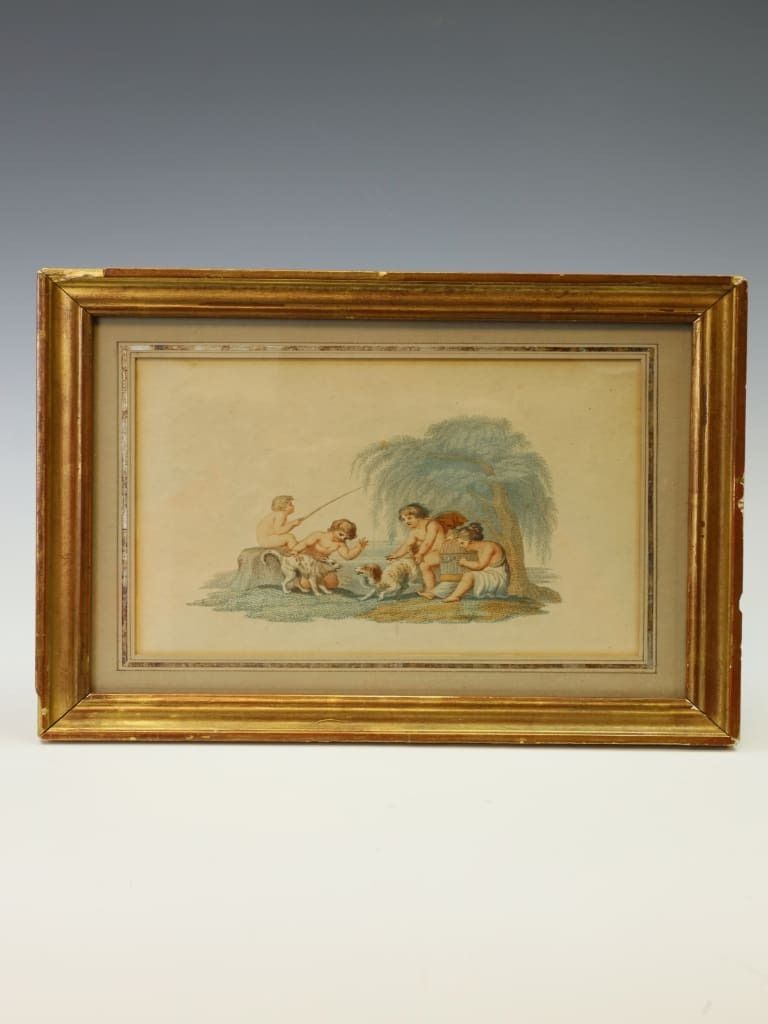 A Rare Set Of Four Regency Putti Stipple Engravings photo vintage