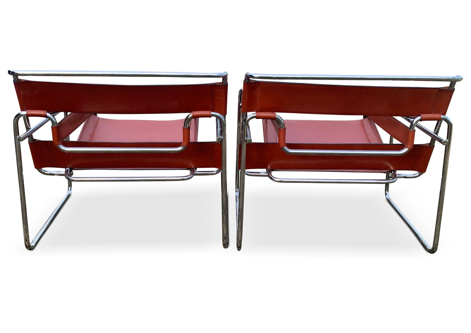 photo furniture Pair Of Tubular Chrome And Tan Brown Leather Wassily Chair / B3 Chair Designed By Marcel Breuer   Later Habitat Version