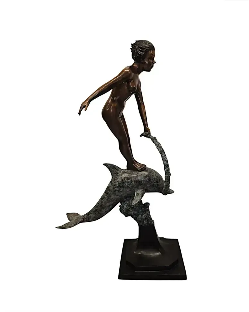 A Very Fine Bronze Figurative Garden Sculpture Of A Lady And Dolphin photo furniture