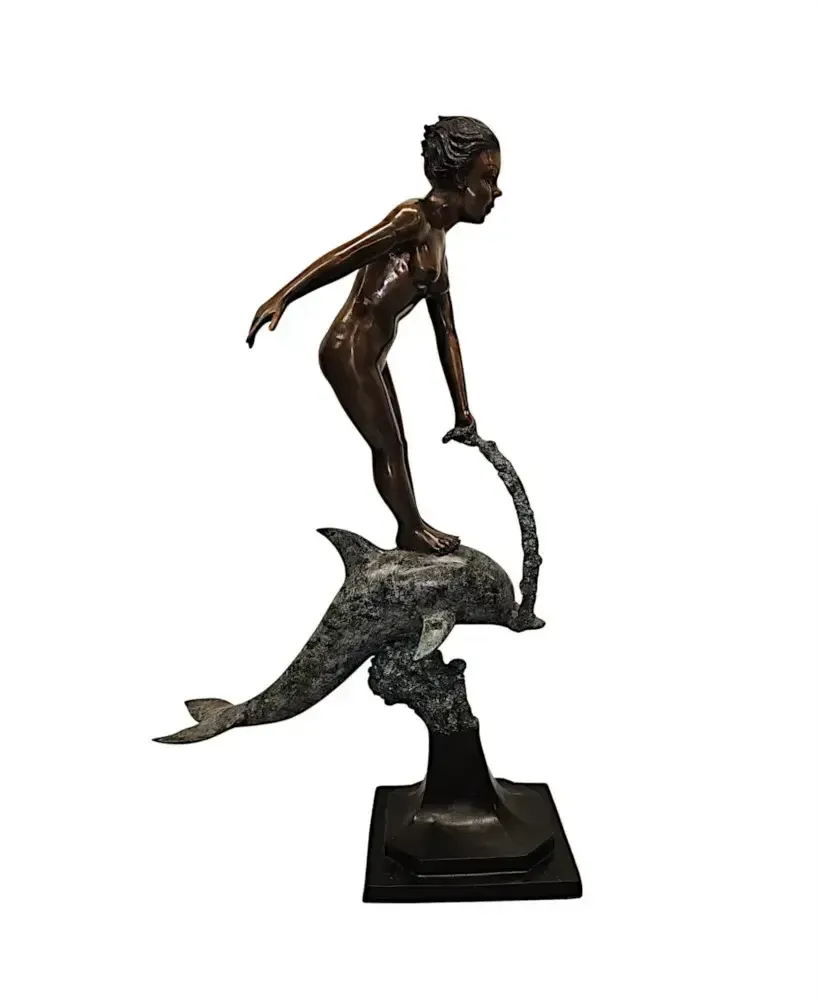 A Very Fine Bronze Figurative Garden Sculpture Of A Lady And Dolphin photo for sale