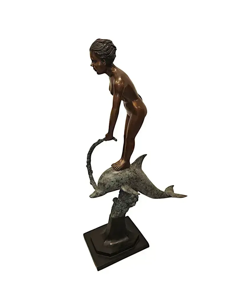 A Very Fine Bronze Figurative Garden Sculpture Of A Lady And Dolphin photo Garden Decor