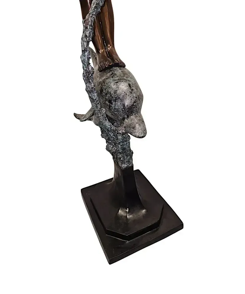 A Very Fine Bronze Figurative Garden Sculpture Of A Lady And Dolphin photo buy
