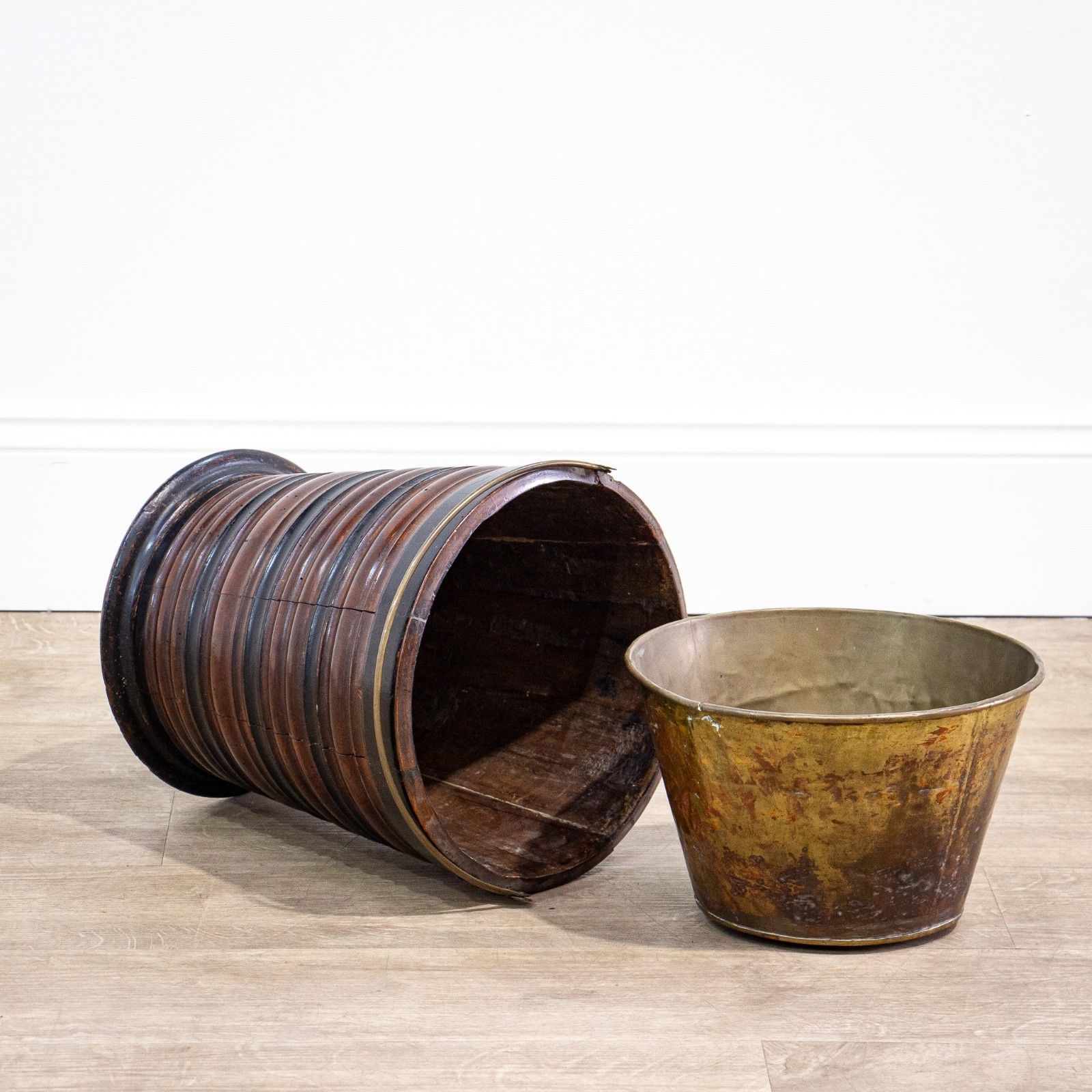 19th Century Peat Bucket With Brass Half Liner photo Home Decor