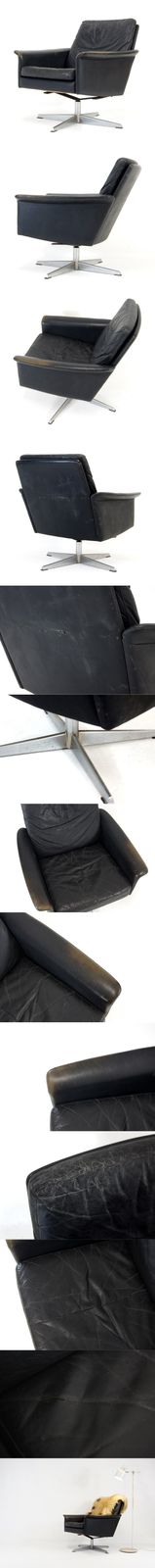 Retro Vintage Danish Leather Swivel Base Low Lounge Egg Chair Armchair 60s 70s photo furniture