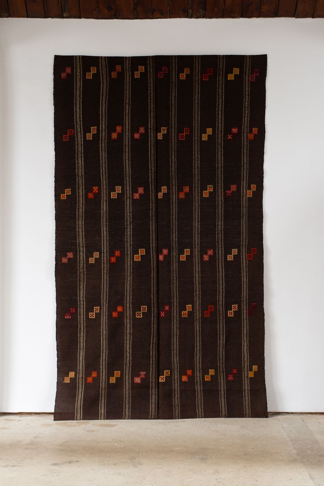 Vintage Flat Weave Turkish Wool And Goat Hair Kilim C1960
