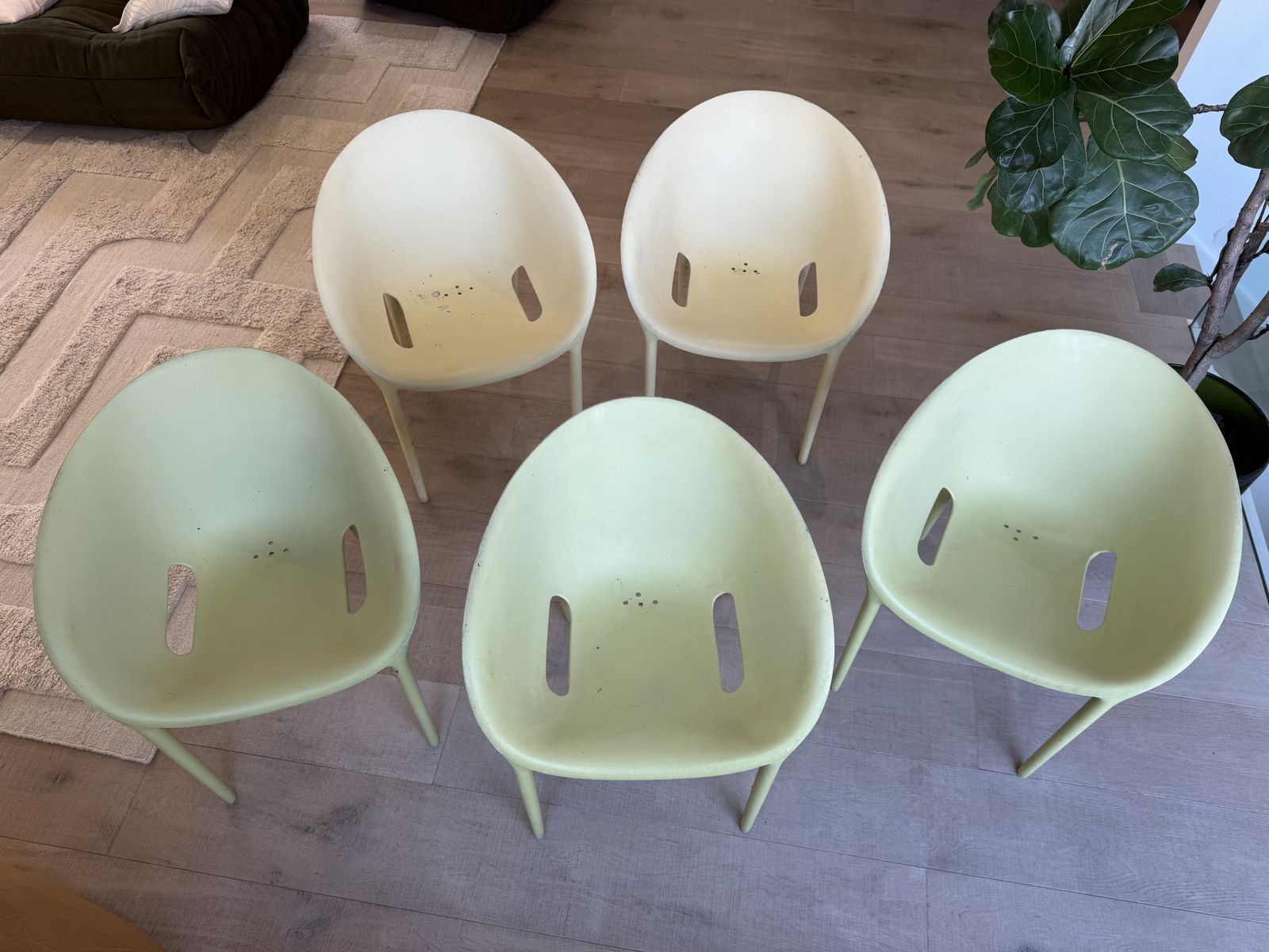 Set Of 5 Philippe Starck “Soft Egg” Chairs — 2 Yellow, 3 Green photo vinterior