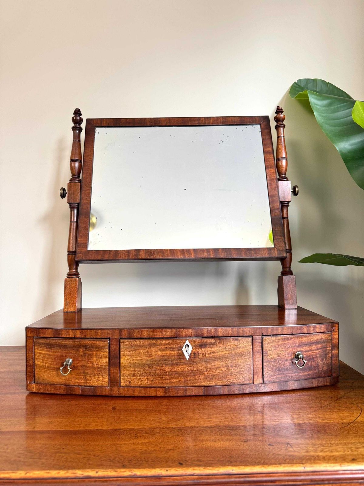 Antique Vintage Vanity Dressing Table Desk Swing Table Top Mirror Wooden With Storage Jewellery Dark Wood