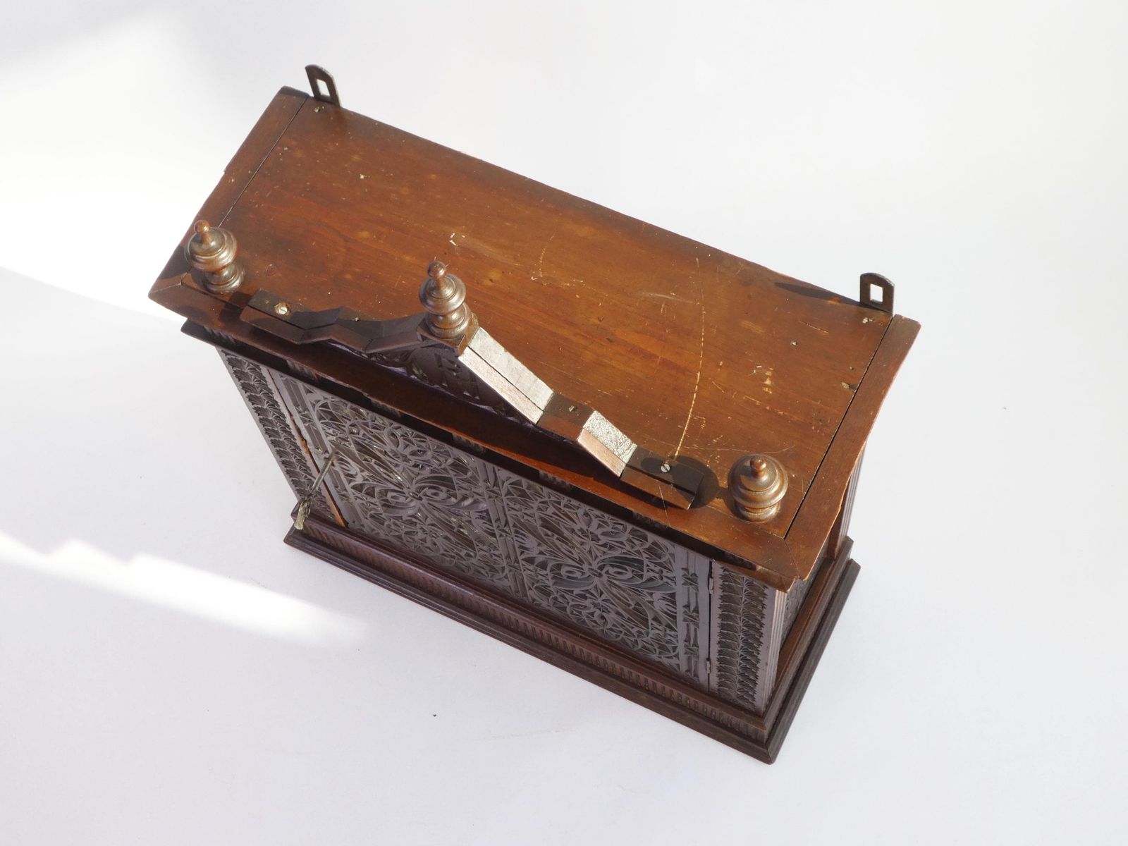 Art Nouveau Cabinet With Gothic Elements, Antique Wooden Altar Chip Carved, Old Shrine 1900's photo vinterior