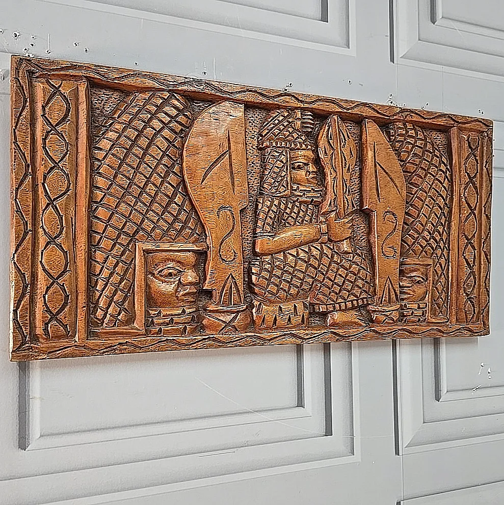 Vintage Carved Wall Panel African Tribal Style Relief Wooden Decorative