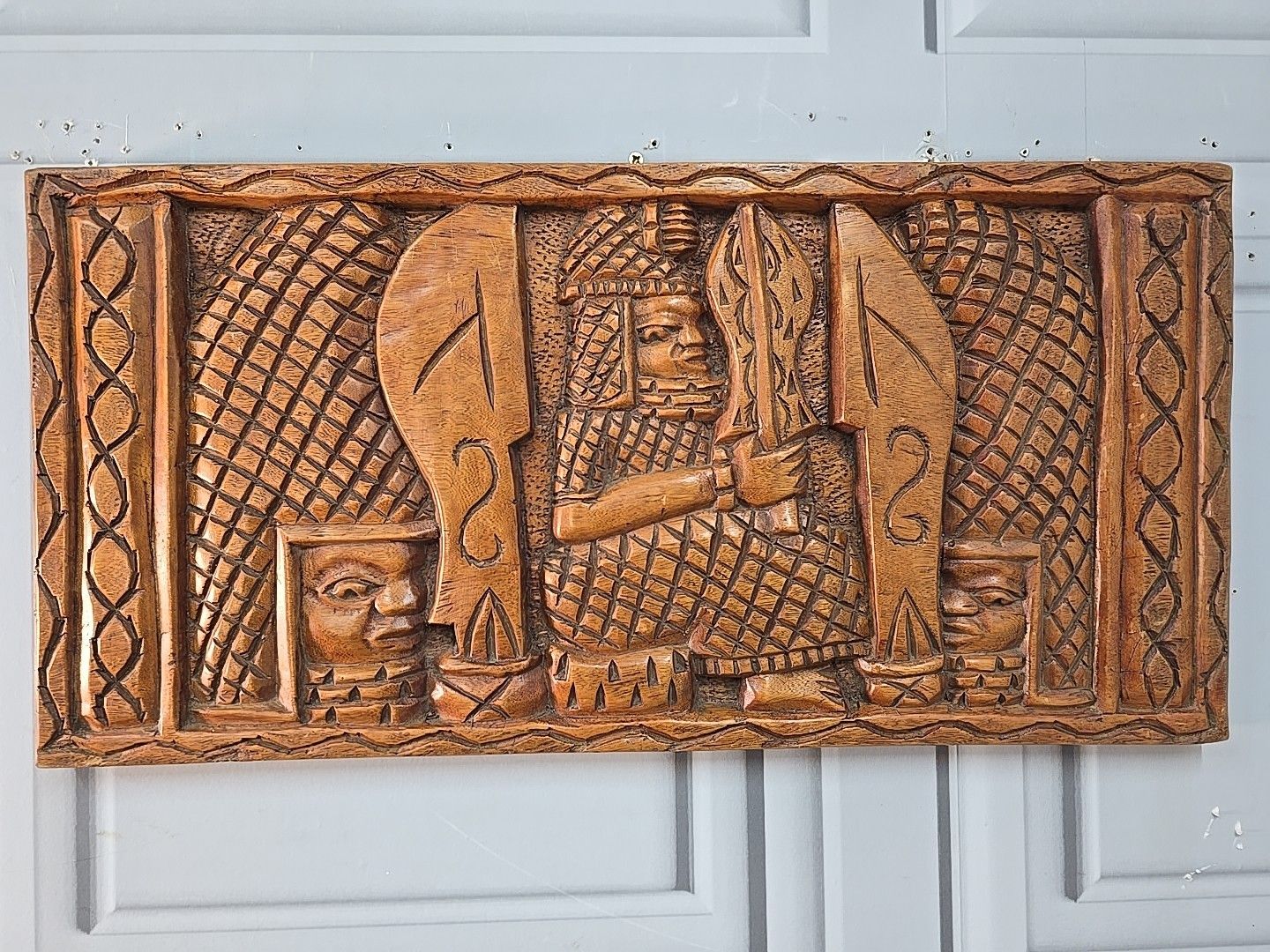 Vintage Carved Wall Panel African Tribal Style Relief Wooden Decorative photo Art