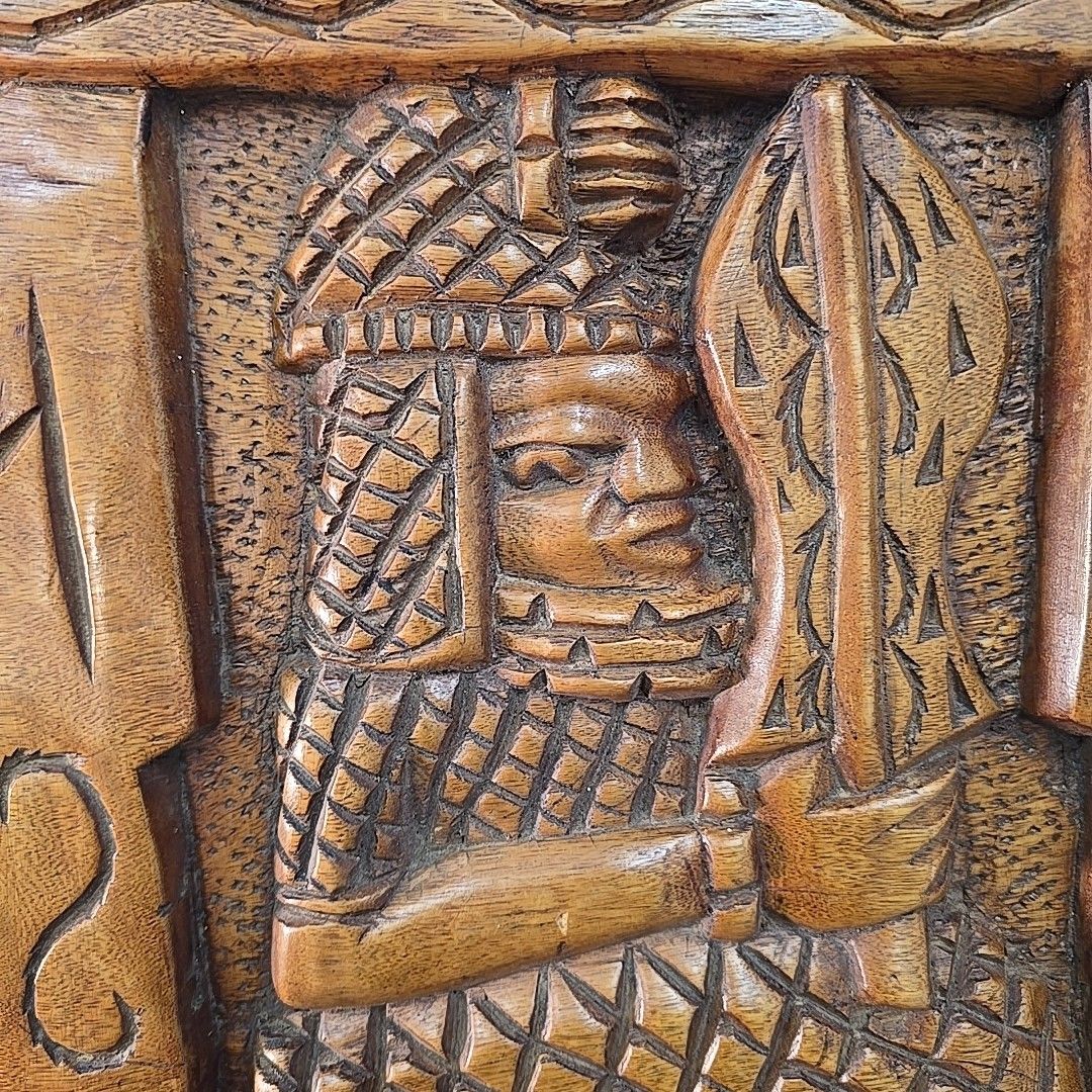 Vintage Carved Wall Panel African Tribal Style Relief Wooden Decorative photo vintage
