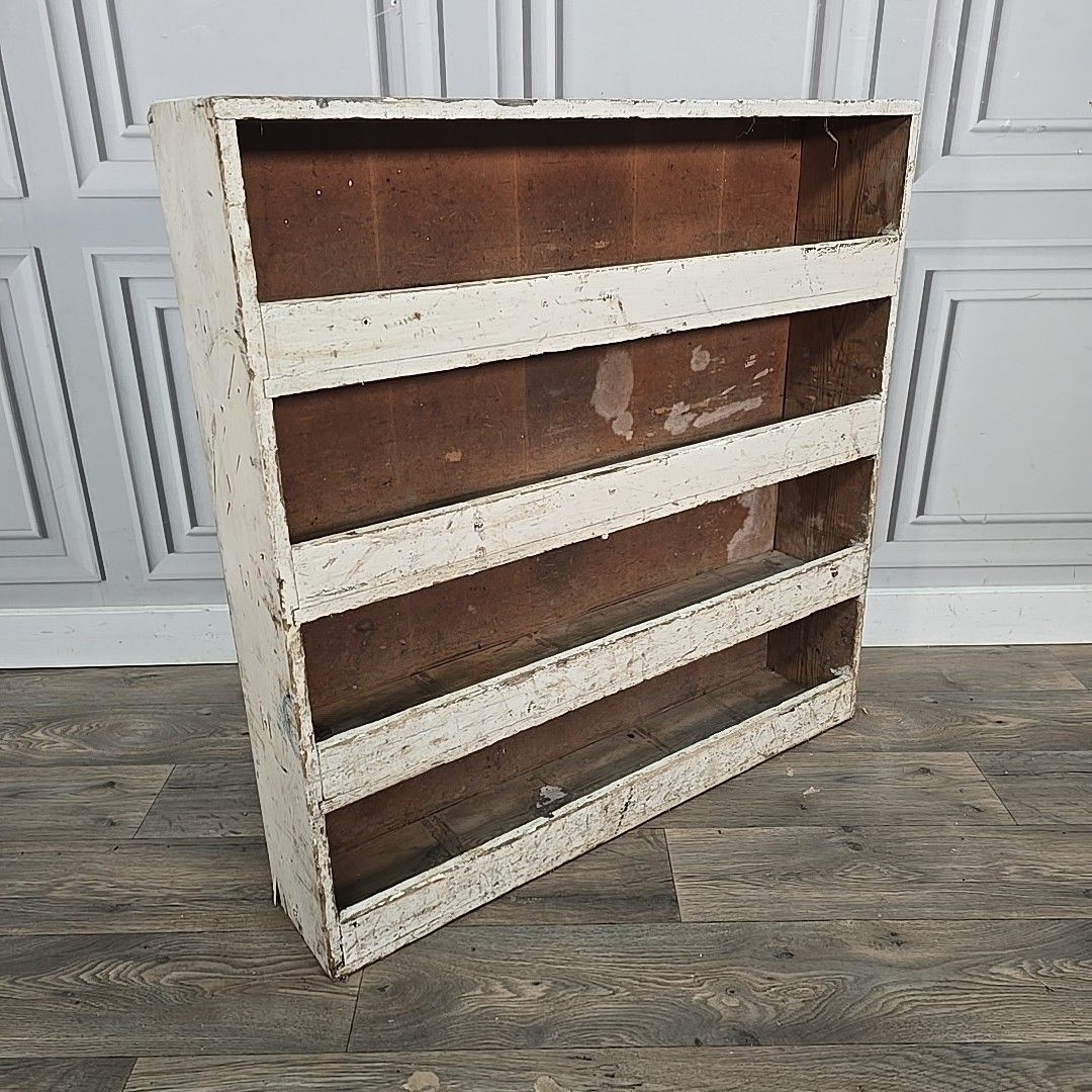 Vintage Industrial Wooden Shelf Workshop Storage Rack Shelving Rustic Worn photo furniture
