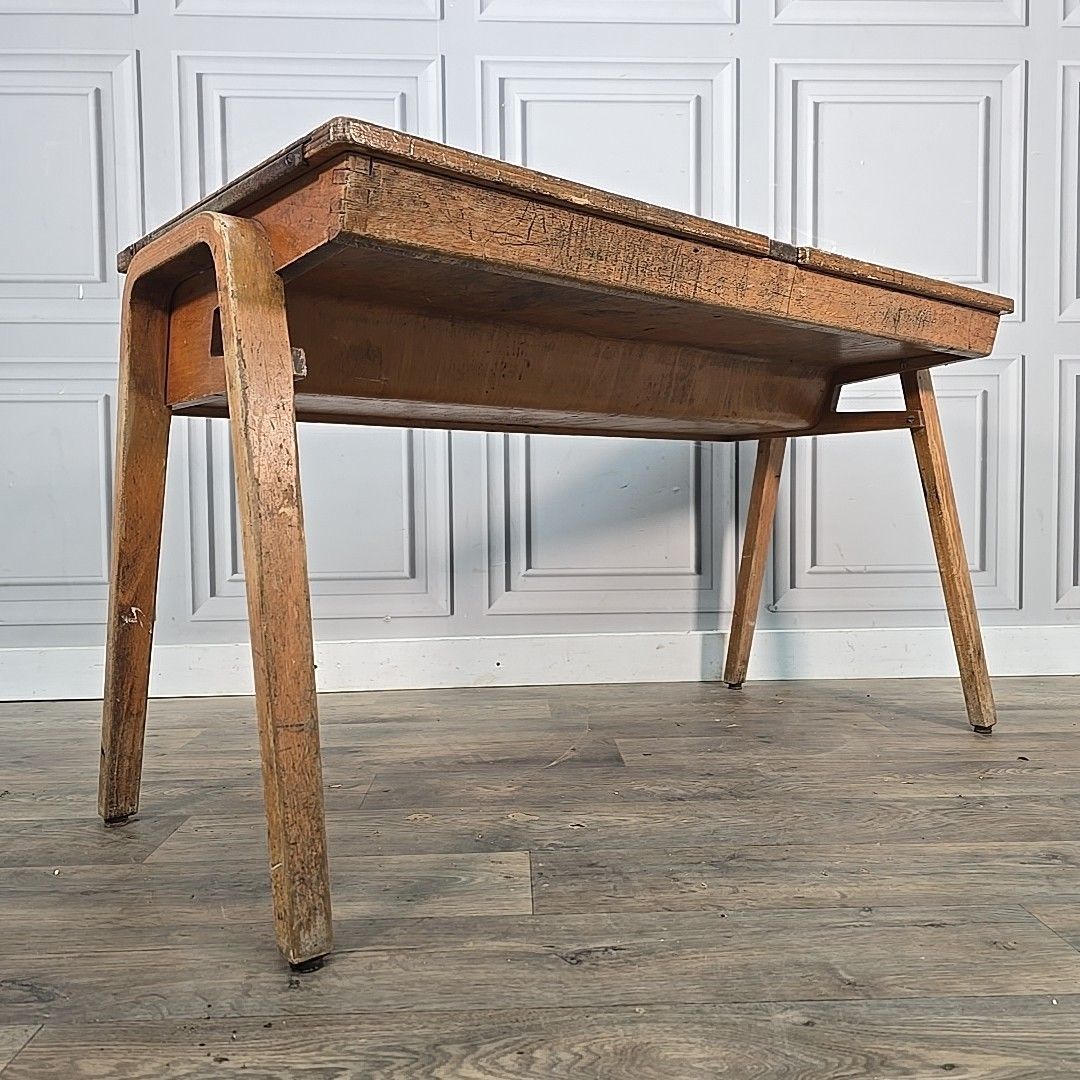 Vintage Double School Desk Wooden Child's Writing Table Storage Retro Mcm photo furniture
