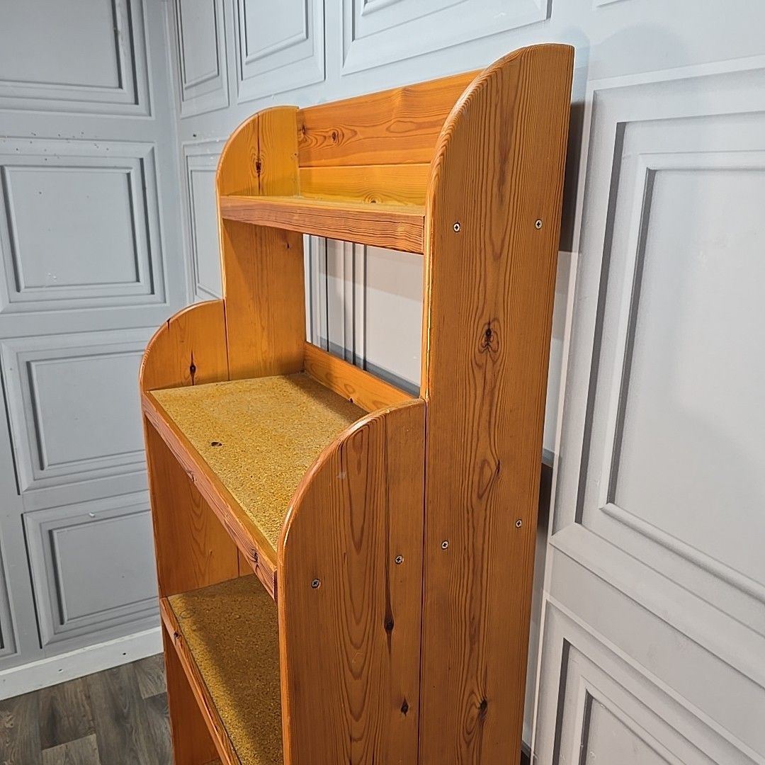 140.0 Vintage Pine Bookcase Shelving Unit Kitchen Storage Shelf Rack Retro Wooden photo
