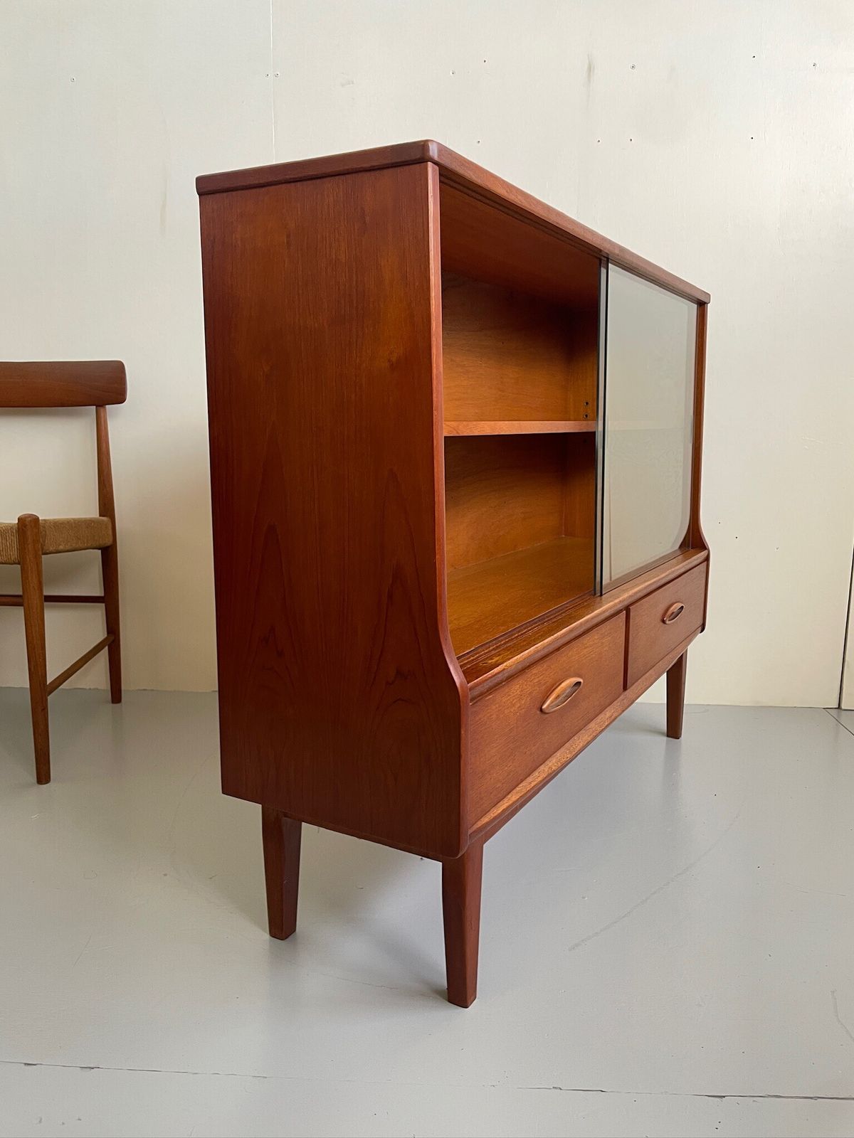 Vintage Jentique Mid Century Bookcase Display Cabinet Glass Doors And Drawers photo vinterior