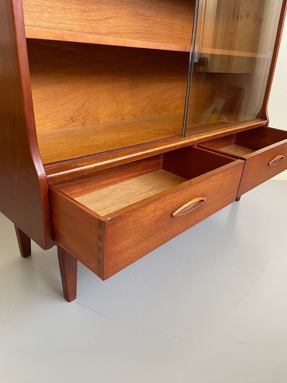 photo for sale Vintage Jentique Mid Century Bookcase Display Cabinet Glass Doors And Drawers