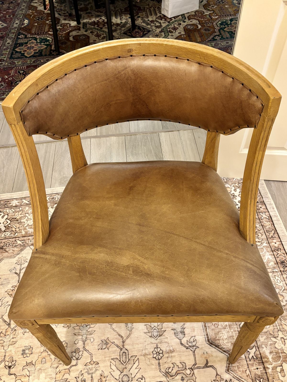 Set Of 2 Restoration Hardware Living Room Chairs, Wood And Leather