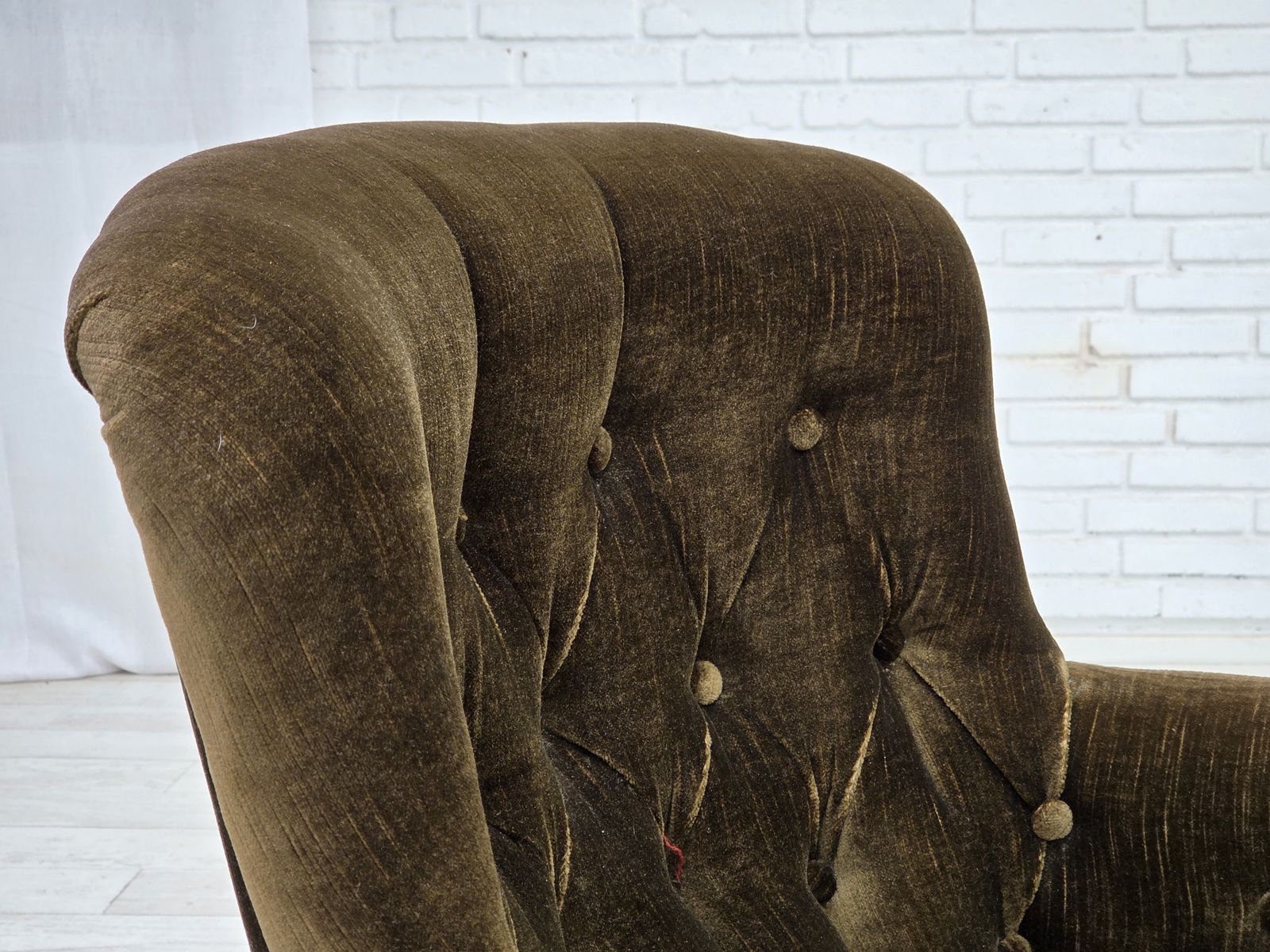 1950s, Scandinavian Armchair, Green Furniture Velour, Ash Wood. photo buy