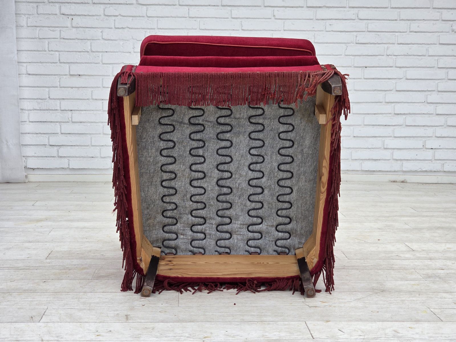 photo buy 1970s, Danish Armchair, Red Furniture Velour, Ash Wood.