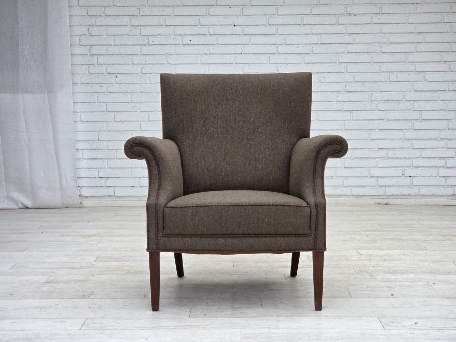 1960s, Danish Armchair, Furniture Wool, Ash Wood Legs. photo furniture