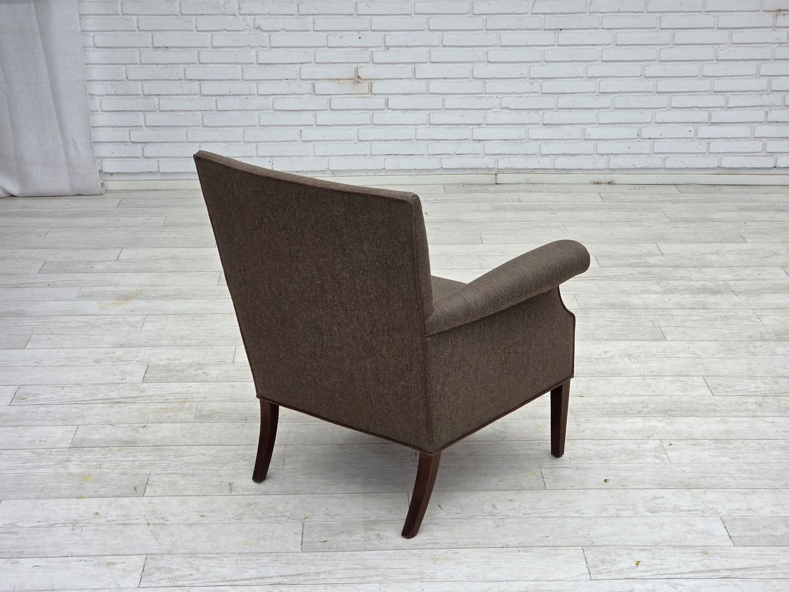 photo vinterior 1960s, Danish Armchair, Furniture Wool, Ash Wood Legs.