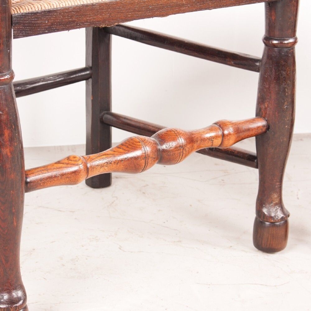 3270.0 Set Of 8 (6+2) 19thc Farmhouse Rush Seated Ladderback Chairs photo