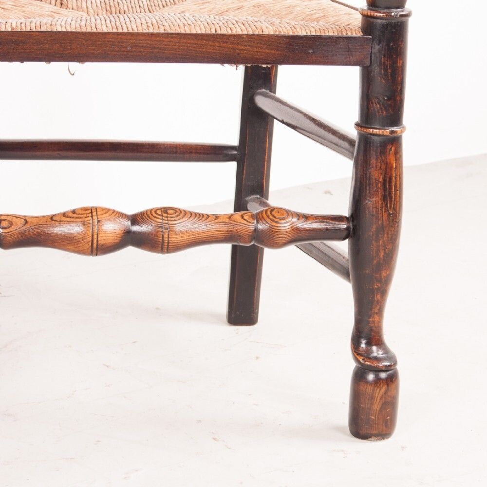 photo vinterior Set Of 8 (6+2) 19thc Farmhouse Rush Seated Ladderback Chairs