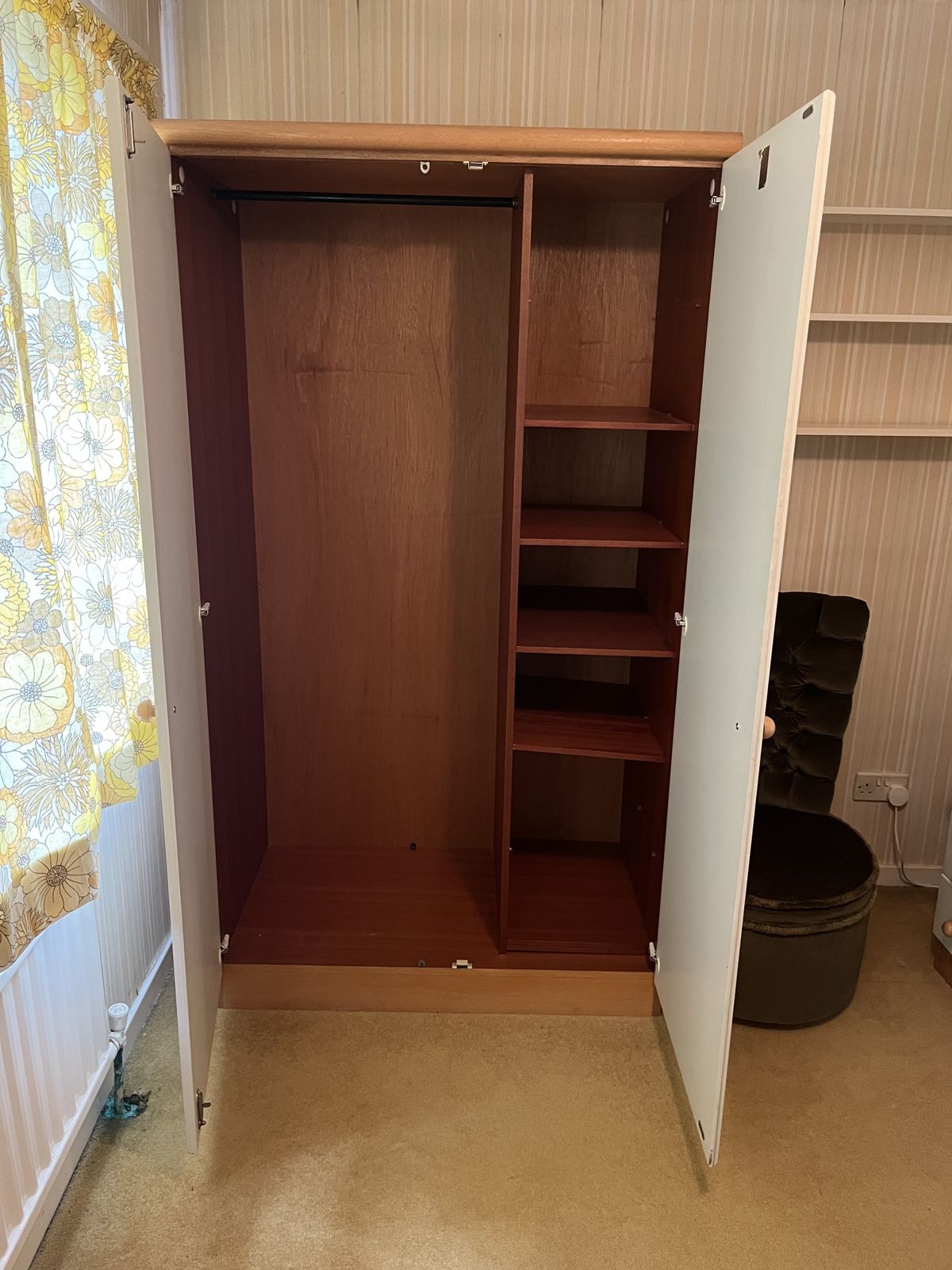 Stag Cantata White & Teak Double Wardrobe, 1970s, John & Sylvia Reid, Mid Century Modern, Original Label photo furniture