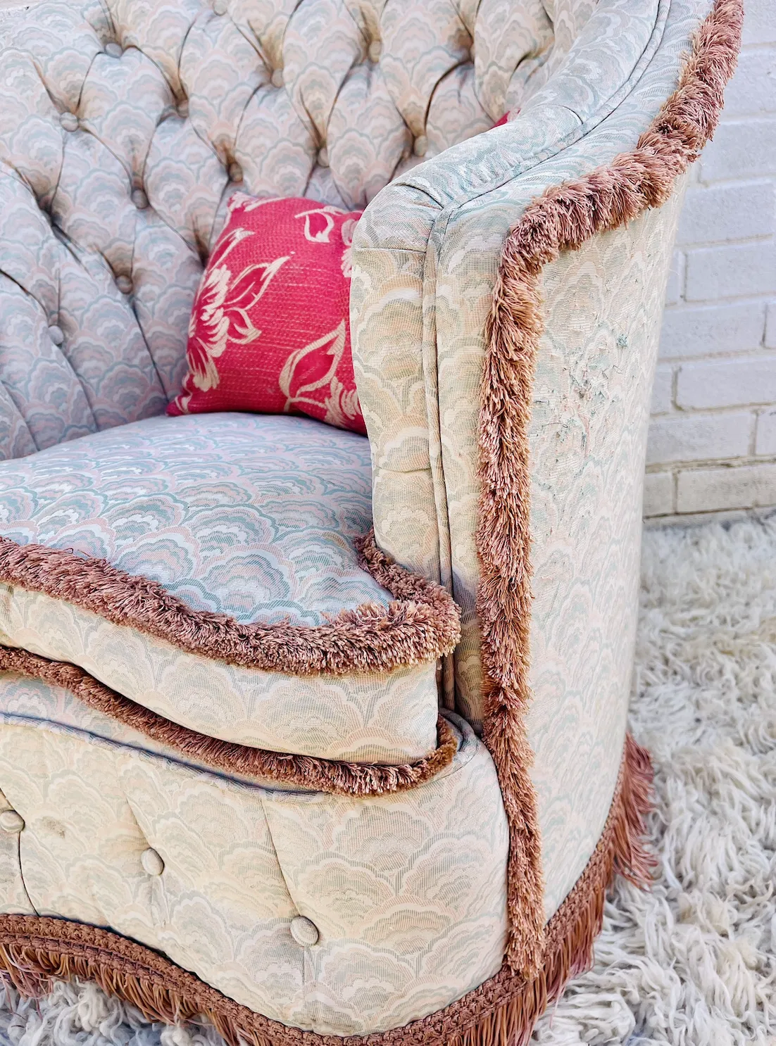 Stunning Vintage Hollywood Revival Scalloped Armchair In Pink And Blue photo Furniture