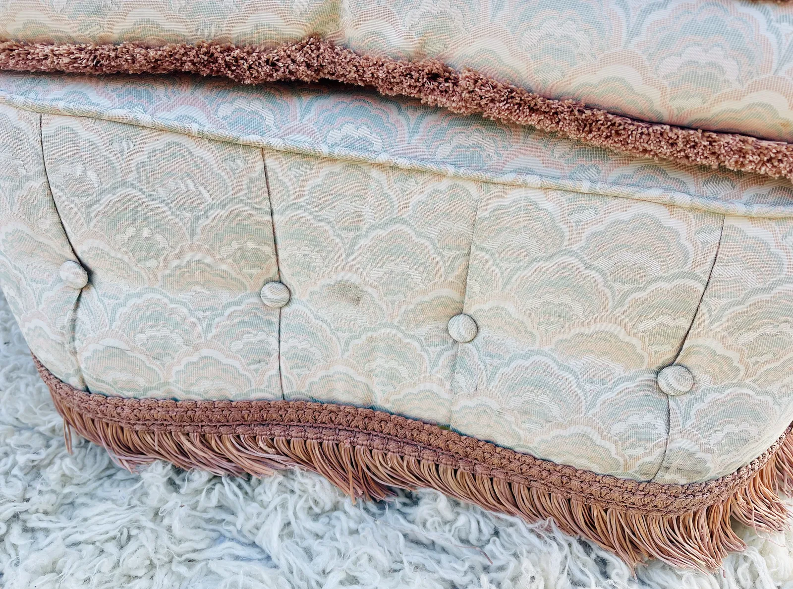 Stunning Vintage Hollywood Revival Scalloped Armchair In Pink And Blue photo vintage