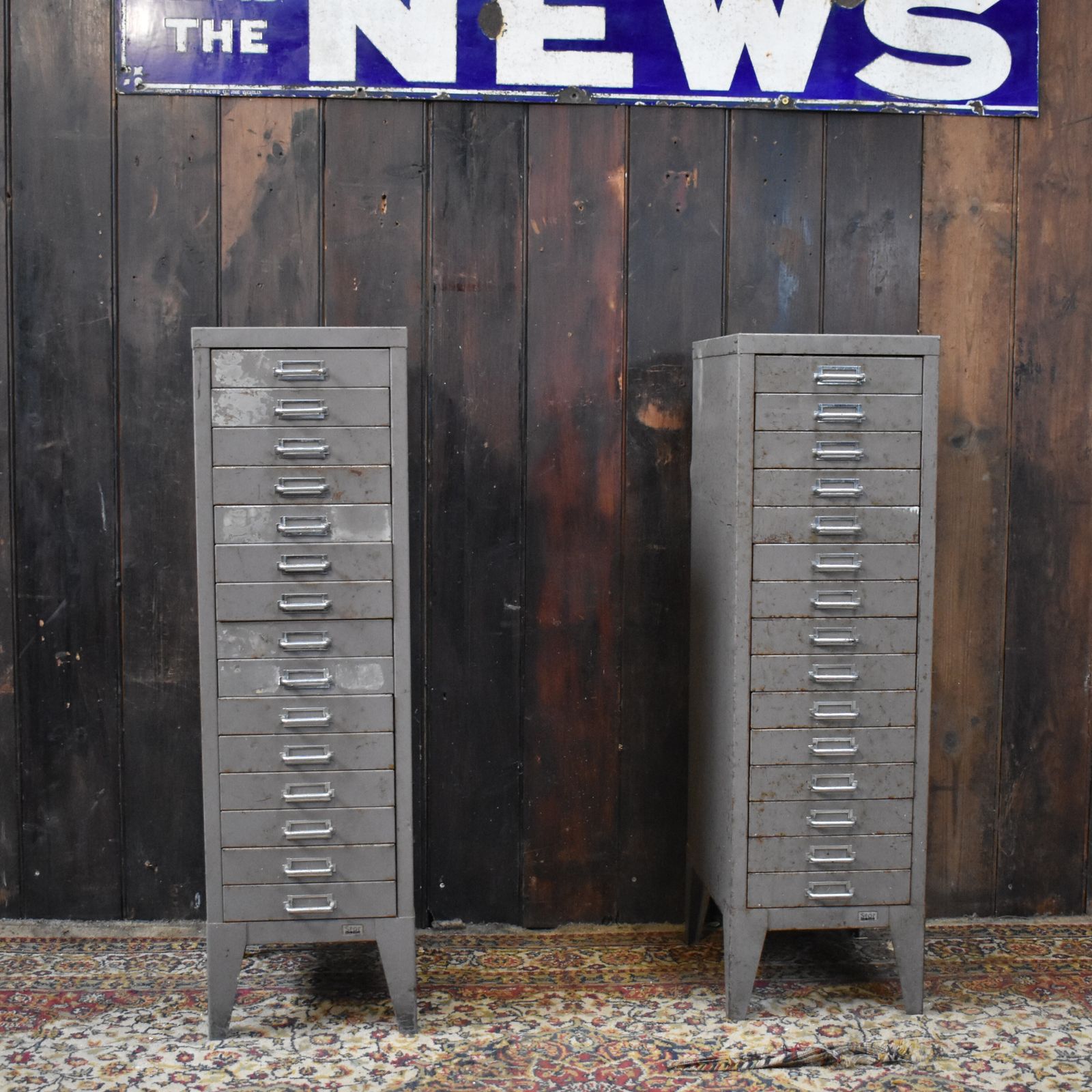 Vintage Stor All Steel Industrial Metal Filing Cabinet Bank Of Drawers
