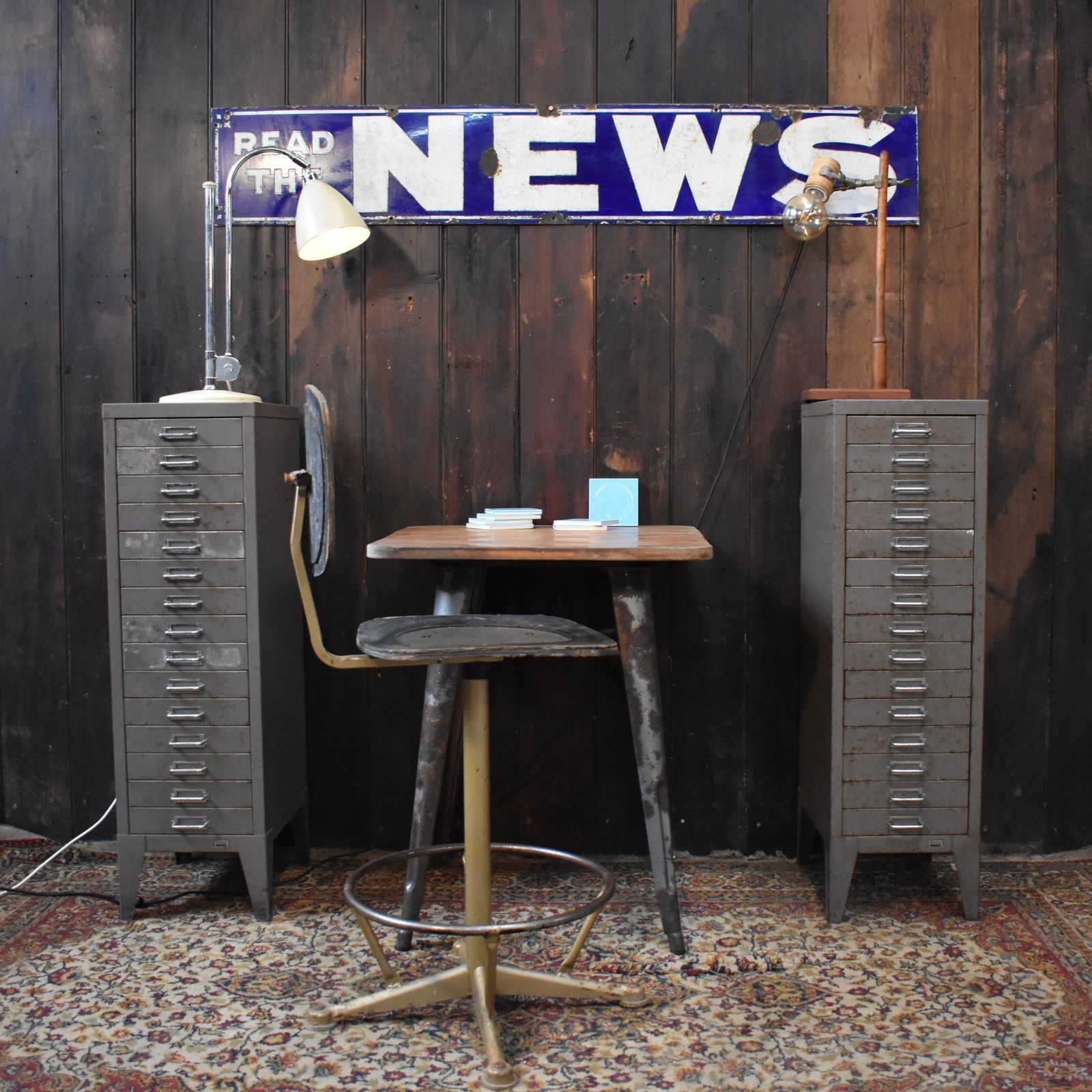 Vintage Stor All Steel Industrial Metal Filing Cabinet Bank Of Drawers photo vintage