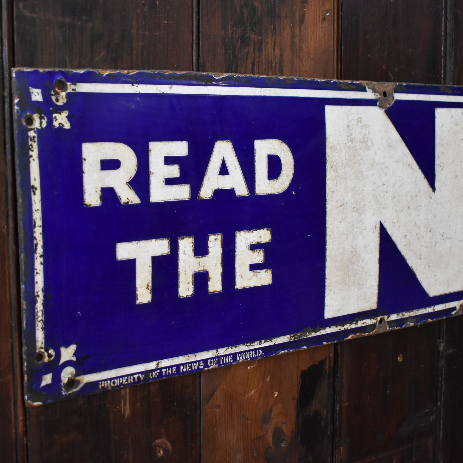 Antique 1930s Salvaged 'Read The News' Newspaper Shop Advertising Enamel Sign photo for sale