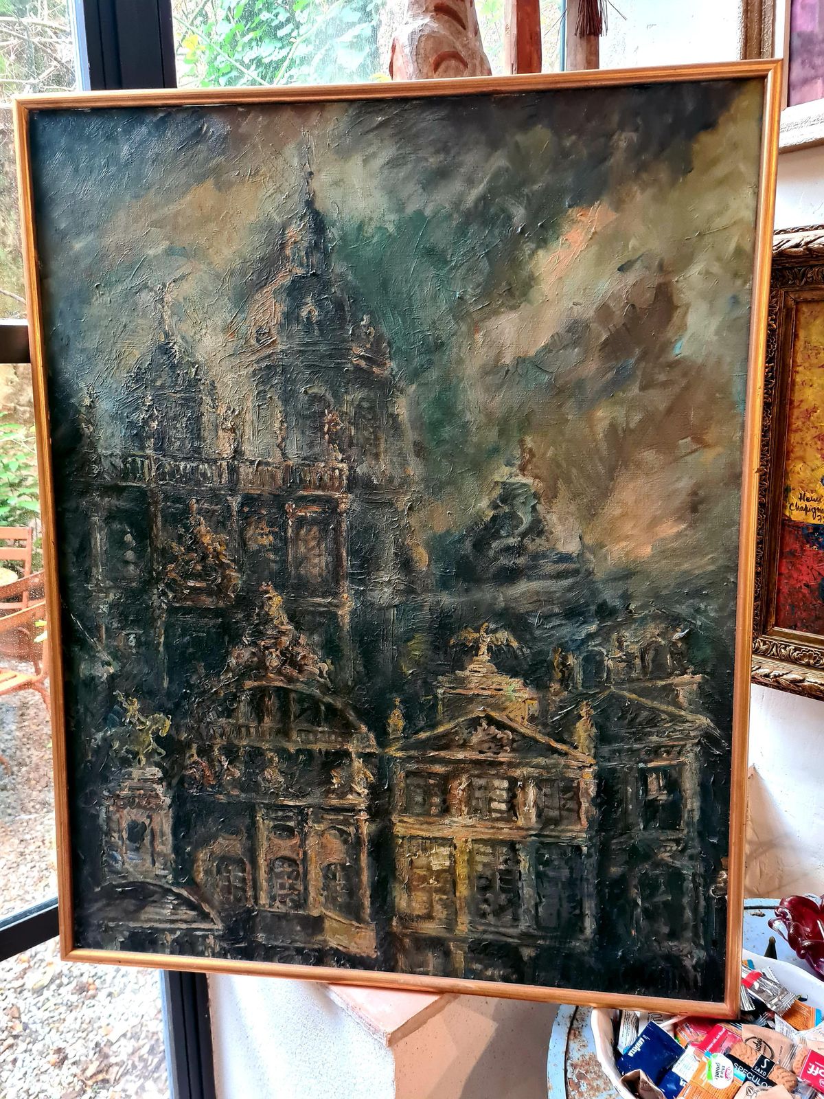 Baroque Buildings Oil Painting On Canvas, Late 20th Century, By Alain Menghini 94x75 Cm photo furniture