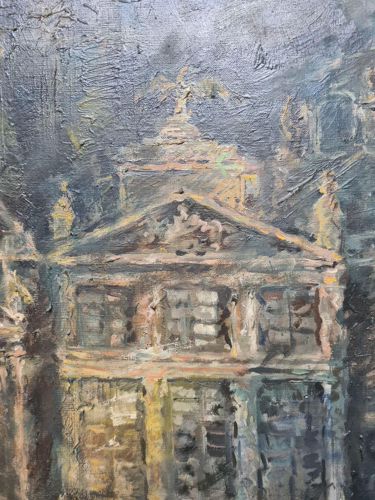 Baroque Buildings Oil Painting On Canvas, Late 20th Century, By Alain Menghini 94x75 Cm photo Art