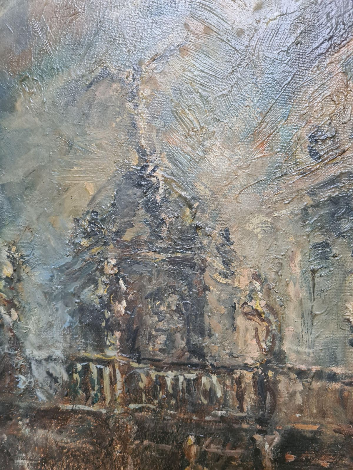 Baroque Buildings Oil Painting On Canvas, Late 20th Century, By Alain Menghini 94x75 Cm photo vintage