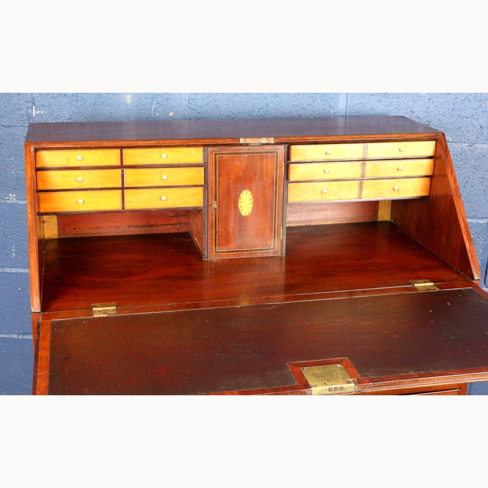 A Georgian Mahogany Fall Front Bureau With Fitted Interior Raised On Bracket Feet photo buy