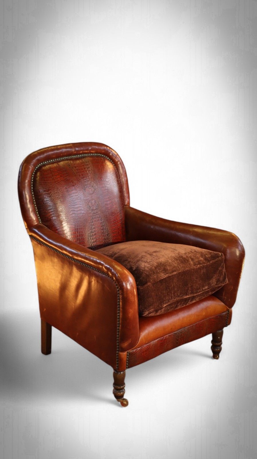 Stunning Tetrad Crocodile Back Leather Armchair Cigar Club Whisky Tan Brown 🚚 photo for sale