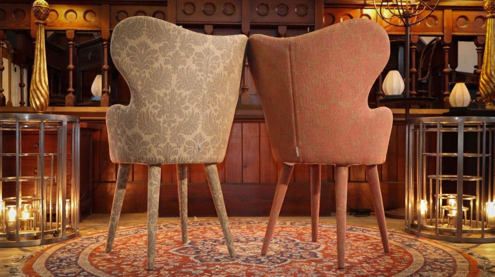 photo buy Superb Pair La Fibule Paris Kay Armchairs In Gorgeous Baroque Patterend Fabric🚚