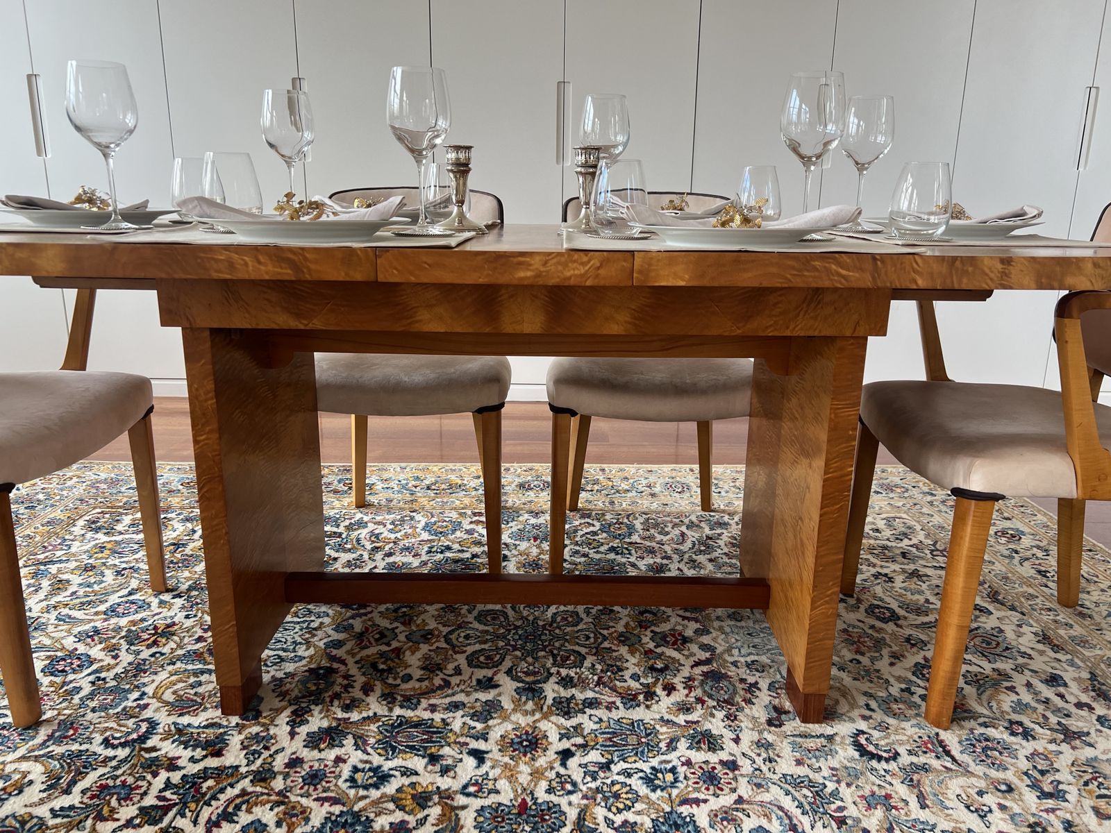 4 6 Seat Dining Table And Chairs   Art Deco, English, Satinwood photo for sale