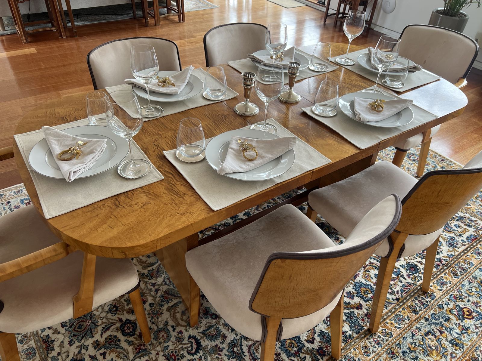 4 6 Seat Dining Table And Chairs   Art Deco, English, Satinwood photo 2900.0