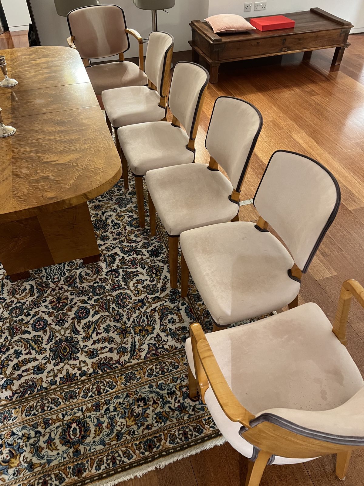 photo furniture 4 6 Seat Dining Table And Chairs   Art Deco, English, Satinwood