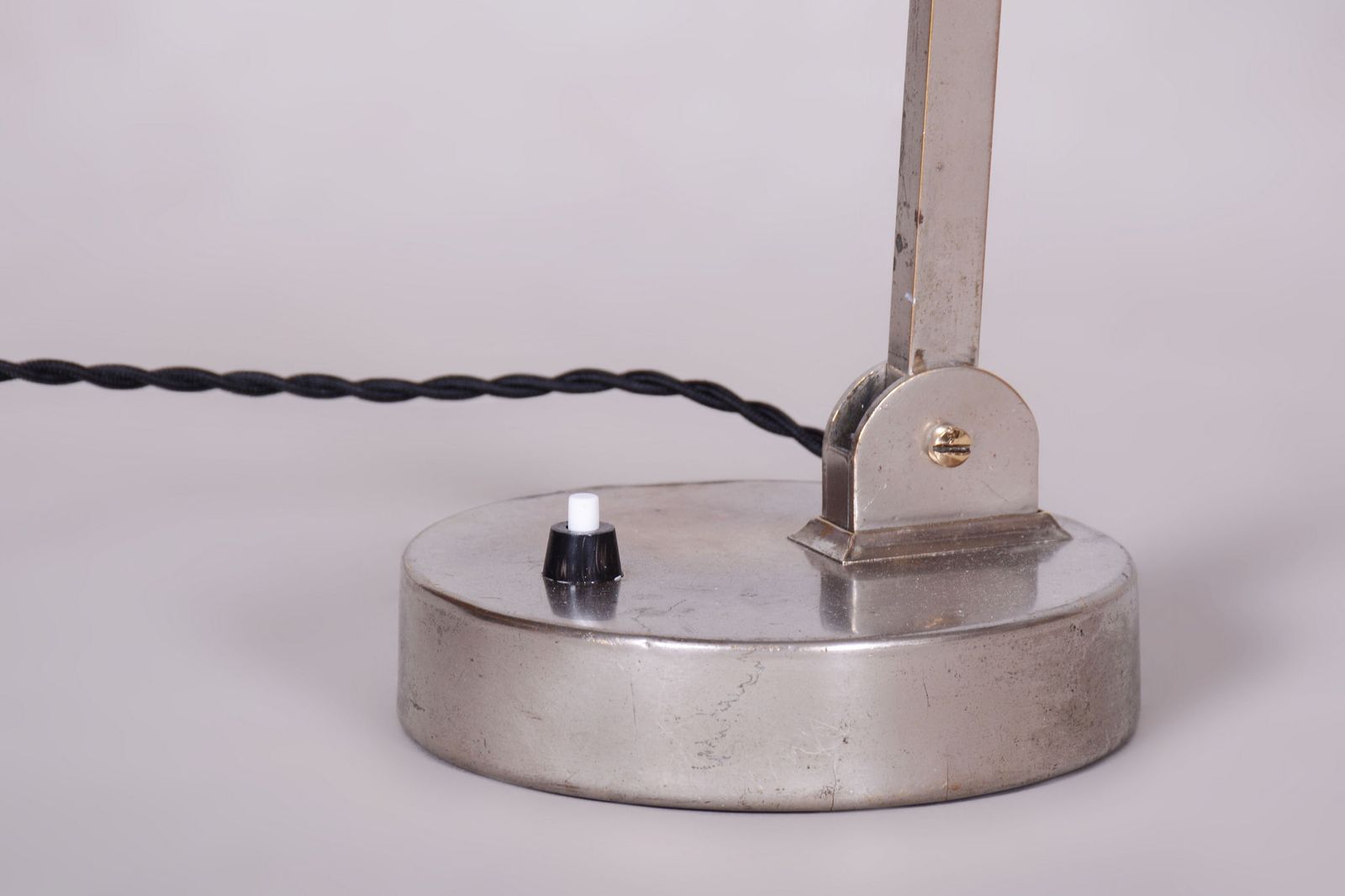Restored Bauhaus Table Lamp, Nickel, Steel, Glass, Rewired, Czech, 1930s photo 550.0