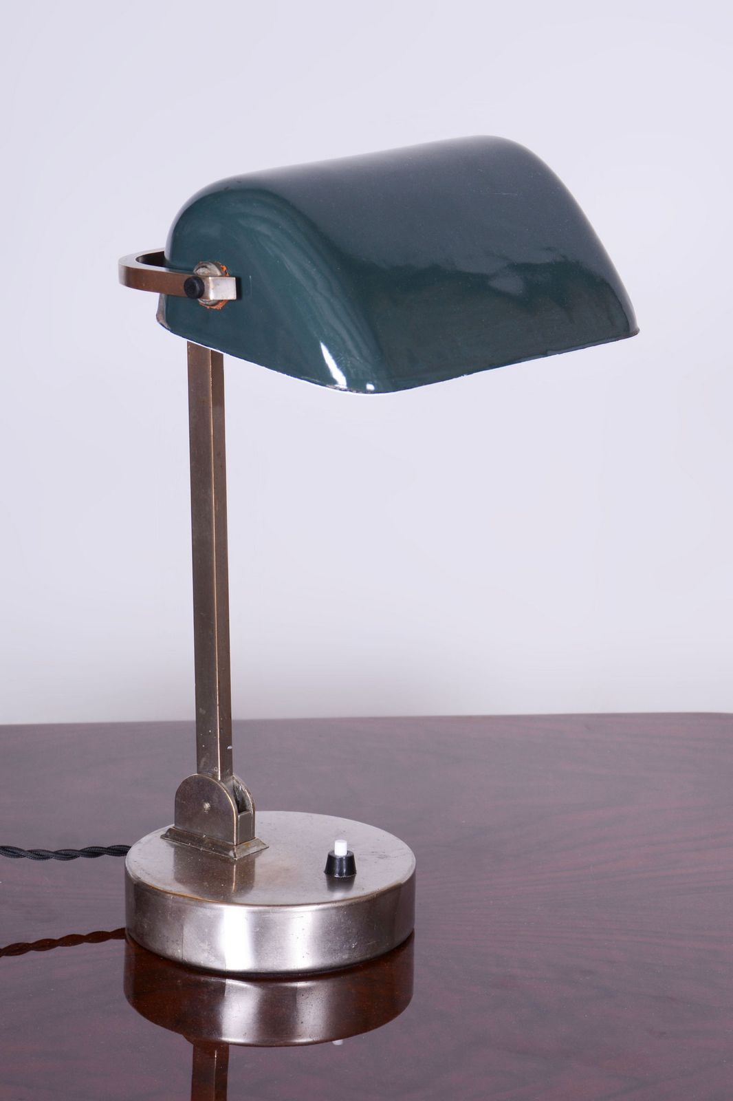 Restored Bauhaus Table Lamp, Nickel, Steel, Glass, Rewired, Czech, 1930s photo vinterior