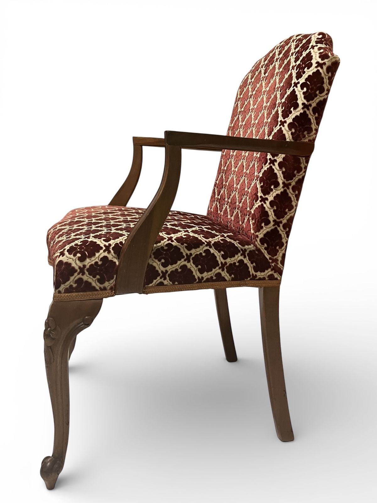 Antique Upholstered Armchair 93cm High 57cm Wide Red Pattern Fabric Wooden Frame photo buy