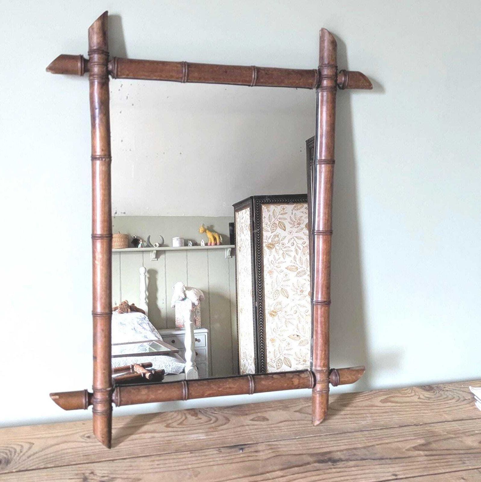 Antique French Faux Bamboo Mirror C1900. photo for sale