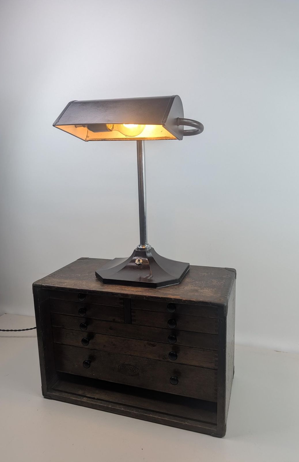 Vintage Banker's Desk Lamp With Bakelite Base, 1930s. photo vinterior